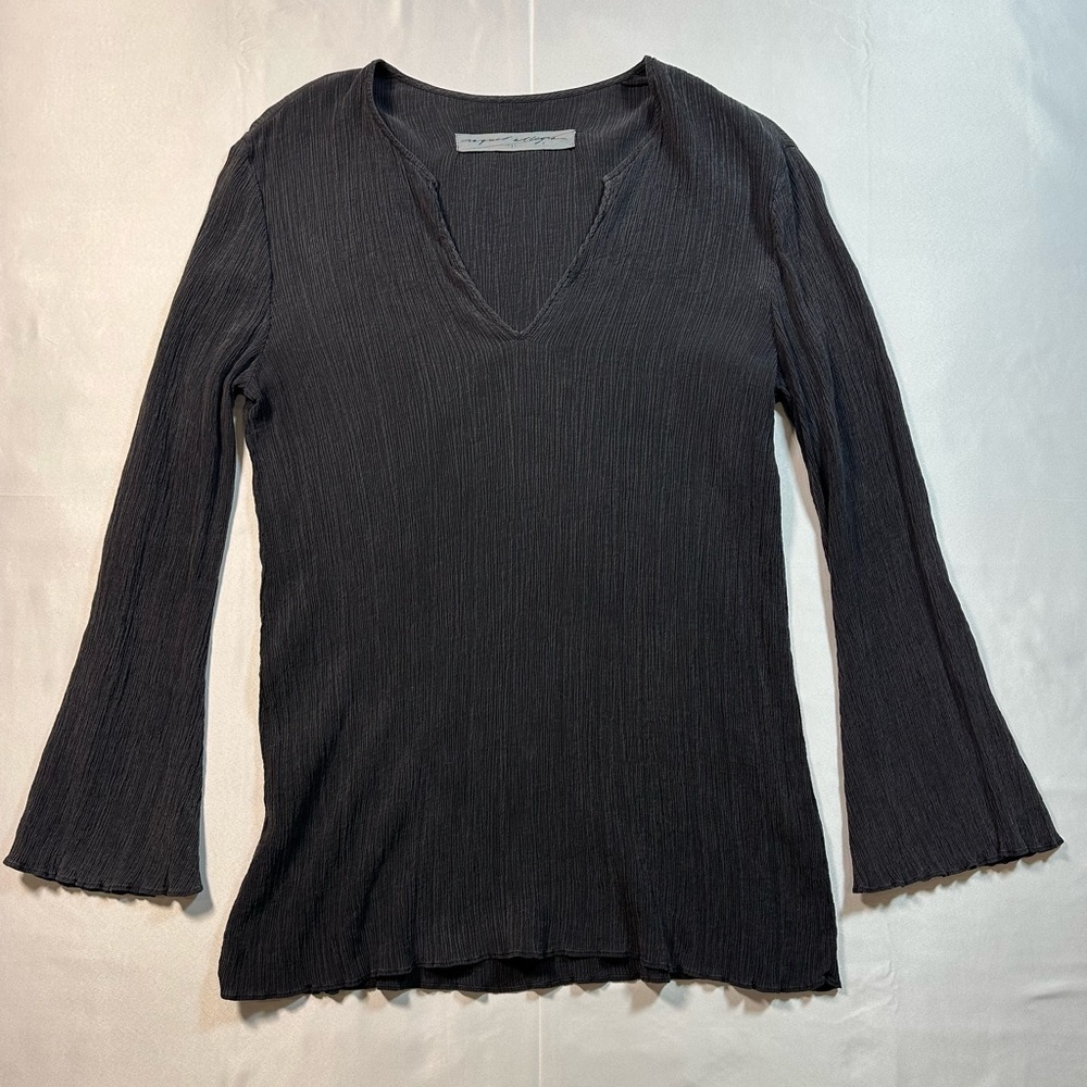 Raquel Allegra | 100% Silk Crinkle Long Sleeve Top – Black